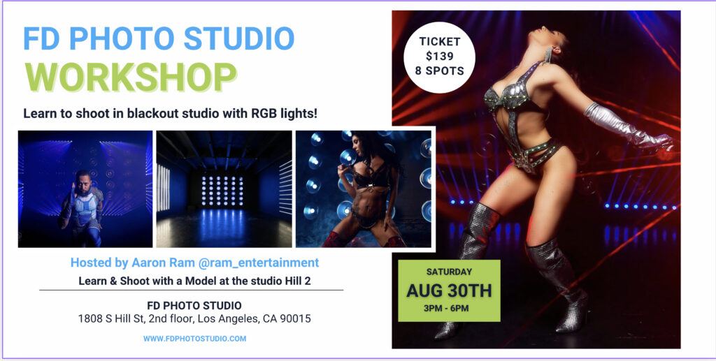 Photography workshop – Blackout Studio Hill 2 with RGB lights in Los Angeles